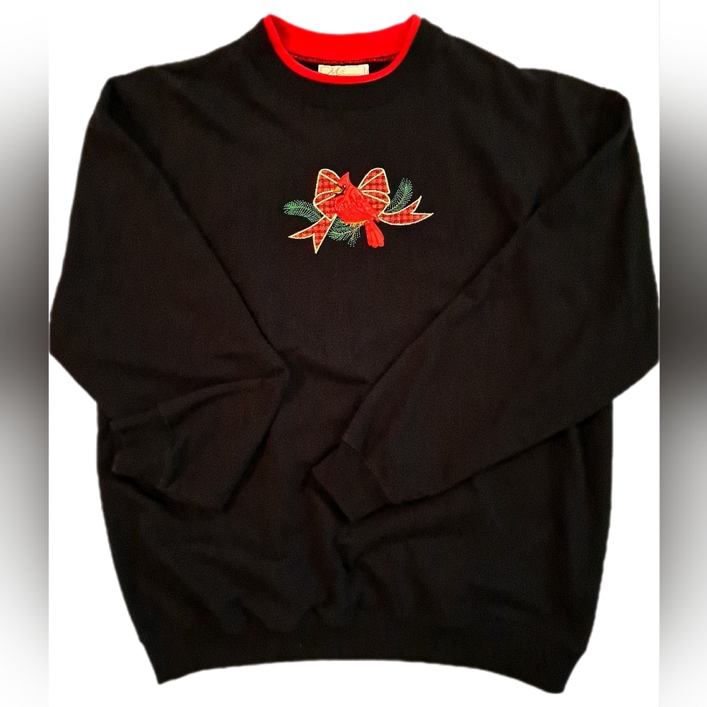 Vintage MC Sportswear Black Christmas Cardinal Embroidered Sweatshirt Size XL